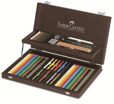 Faber Castell Art & Graphic Compendium, Wooden Case, 53 Pieces The Stationers